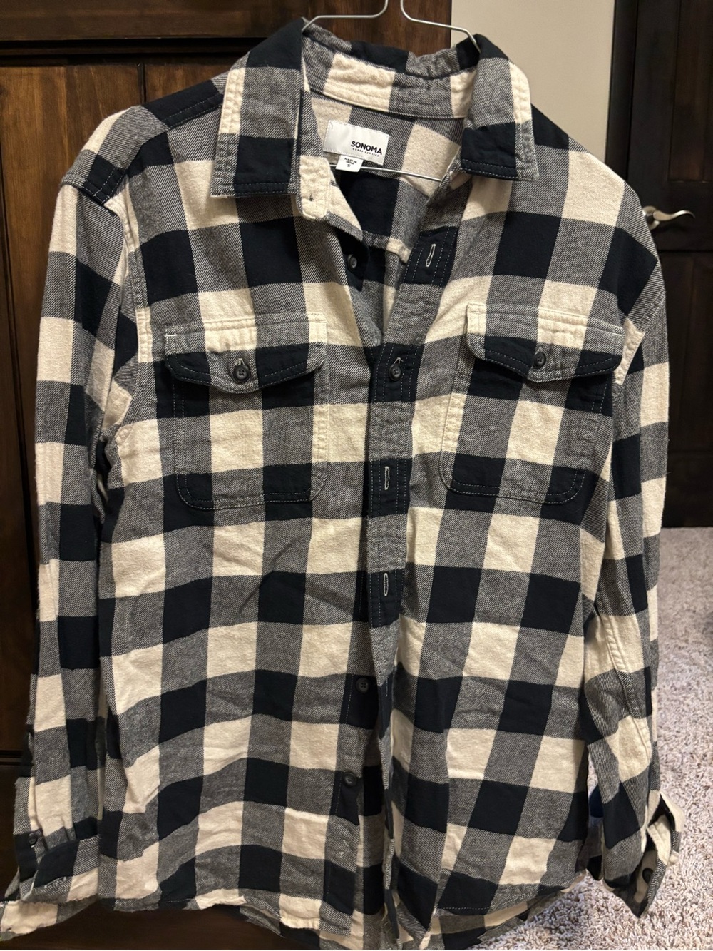 Sonoma Men's navy blue and Cream Plaid Flannel Shirt
